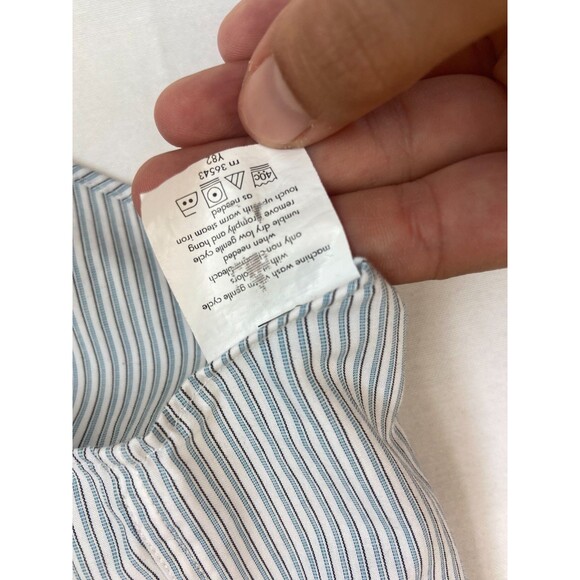 Calvin Klein Mens Button-Down Dress Shirt 16 34/35 Stripe Blue Slim Fit Non-Iron - Picture 5 of 10
